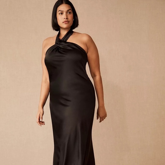 BHLDN Ruby Twist Halter Satin Gown Black -Size 4 - Picture 1 of 4
